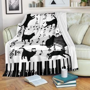 Cat And Piano Music Blanket Lovers Birthday Gift Home Decoration