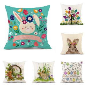 Easter Bunny Egg Cotton And Linen Cushion Case