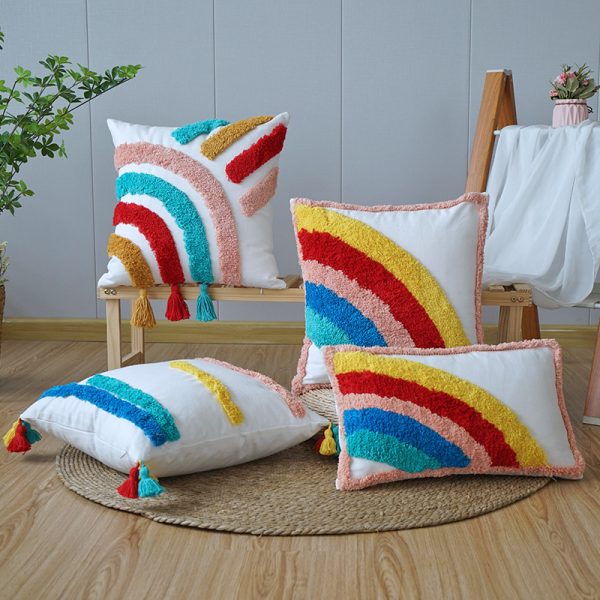 Office Fashion Simple Rainbow Tufted Pillowcase