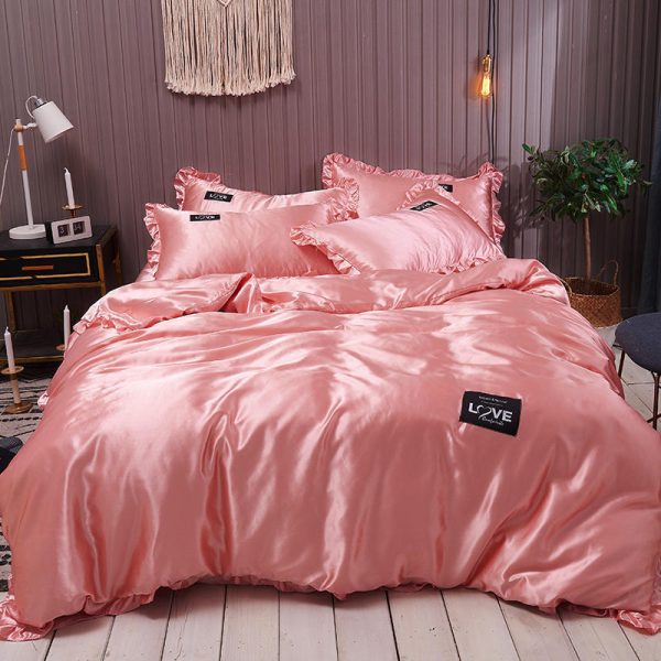 Pure Color Washed Silk Bed Sheet Ice Silk Four-piece Bed Sheet Duvet Cover - Image 3