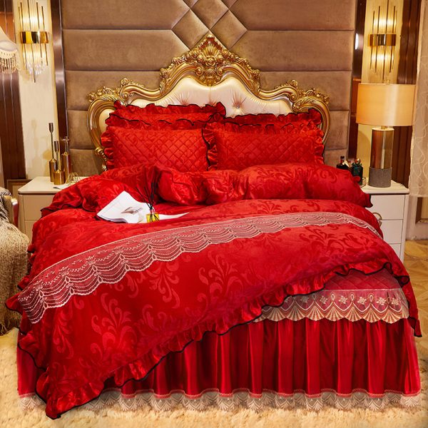 Lace Velvet Bed Skirt Four-piece Quilted - Image 7