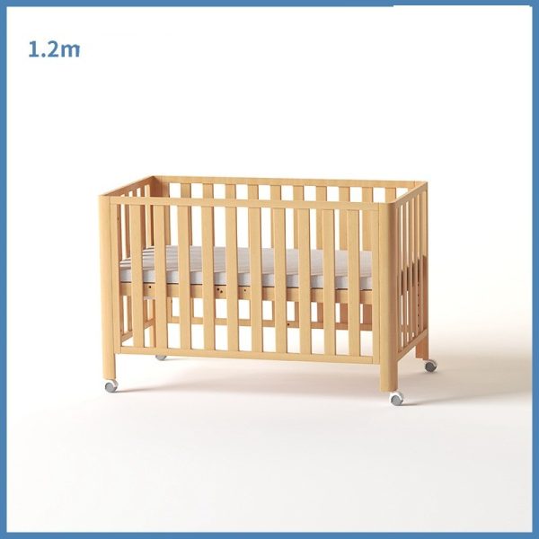 Pine Crib Solid Wood Splicing Unpainted Mobile Multifunctional Lengthened Adjustable Children's Bed - Image 2