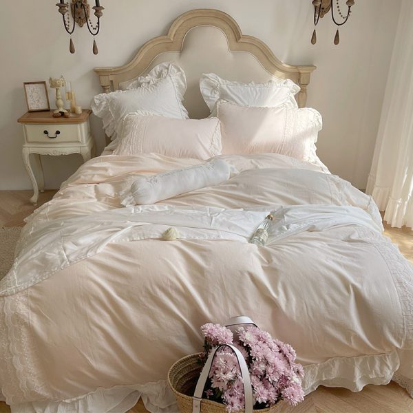 Princess Style Solid Color 60 Washed Long-staple Cotton Four-piece Quilt Cover Cotton Sheets - Image 2