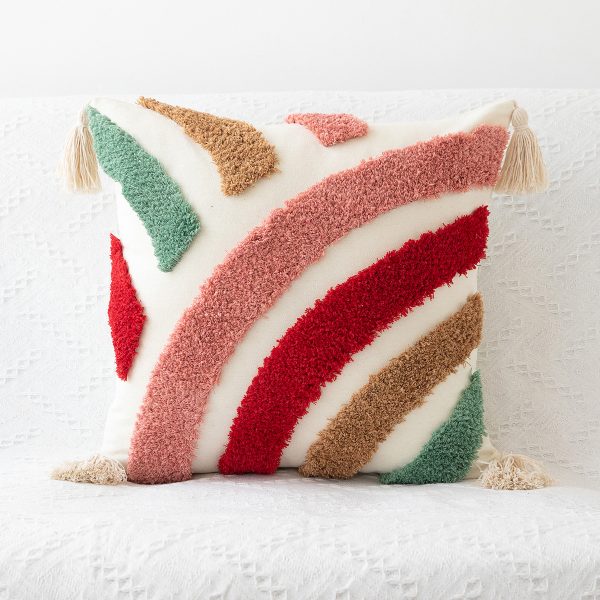 Hand-woven Craft Tufted Colorful Red Pillowcase - Image 2