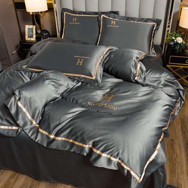 Home Fashion Simple Ice Silk Bed Sheet Covers Four-piece Set - Image 5