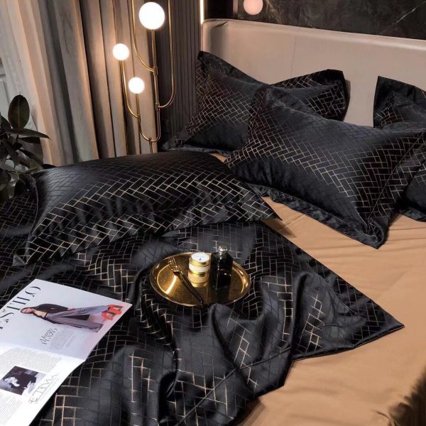 Luxury Retro Style Black Gold 120 Yarn-dyed Jacquard Cotton Bed Four-piece Set - Image 2