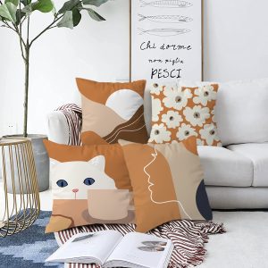 Nordic Orange Geometric Throw Pillow Cover Abstract Peach Skin Plush