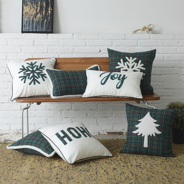 Polyester-cotton Canvas Christmas Green Plaid Pillow Cover - Image 17