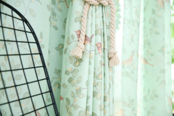 Bird Green Leaf Curtain Korean Bay Window Balcony Mesh Curtains - Image 13