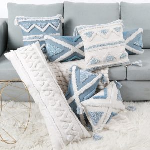 Blue Geometric Tufted Pillow Extensions