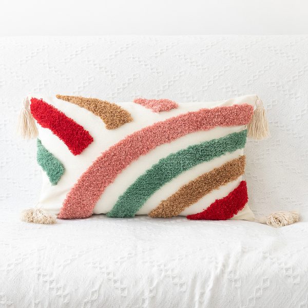 Hand-woven Craft Tufted Colorful Red Pillowcase - Image 5