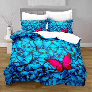 3D Digital Printing Butterfly Pattern Brushed Quilt Cover Pillowcase Bedding Set