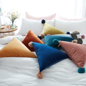 Home Pillow Living Room Triangle Ball Solid Color Cushion