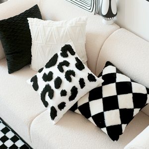 Retro Rabbit Fur Light Luxury Checkerboard Sofa Cushion