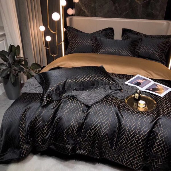 Luxury Retro Style Black Gold 120 Yarn-dyed Jacquard Cotton Bed Four-piece Set - Image 5