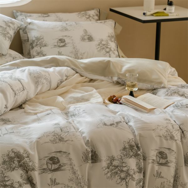 Household Retro Pastoral Style Tencel Bed Set Of Four - Image 6