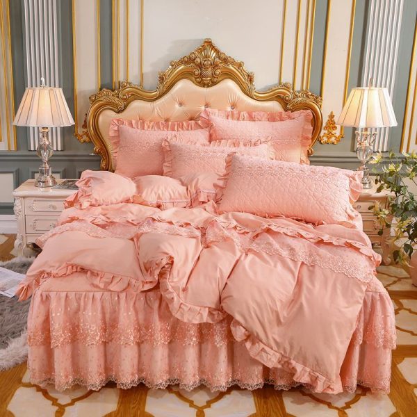 Four-piece Cotton Double-layer Lace Bed Skirt - Image 4