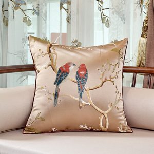 Chinese Throw Pillow Flower And Bird Jacquard Style Chair Cushion Cushion