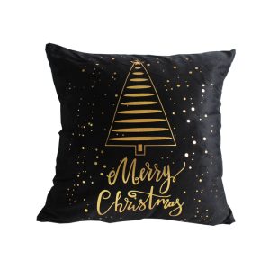 Plush New Black Background Christmas Bronzing Pillow Cover