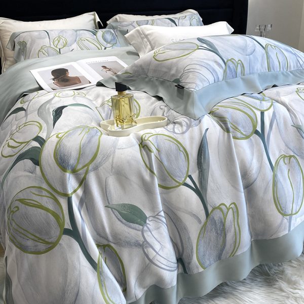 Lyocell Fiber Four-piece Plant Flower Quilt Cover - Image 9