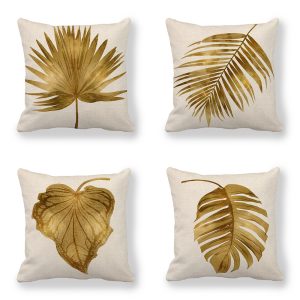 Golden Palm Leaf Watercolor Oil Painting Linen Encryption Fine Linen Pillowcase