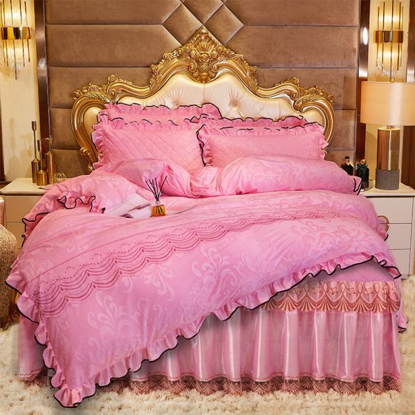 Lace Velvet Bed Skirt Four-piece Quilted - Image 5