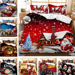 Red Christmas 3D Digital Print Ground Bedding Three-piece Set