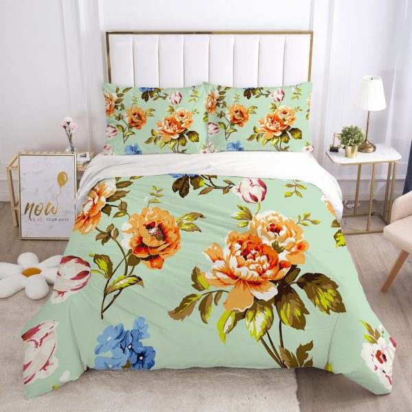 Nordic Spring Bedding Set Green Leaf Quilt Cover - Image 2