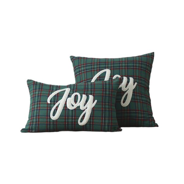 Polyester-cotton Canvas Christmas Green Plaid Pillow Cover - Image 2