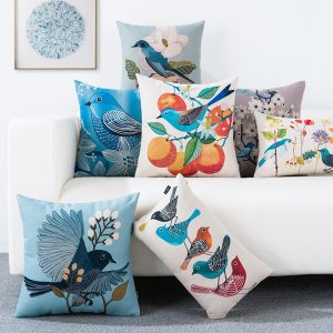 Country Pastoral Flower And Bird Cushion Cotton And Linen Pillowcase