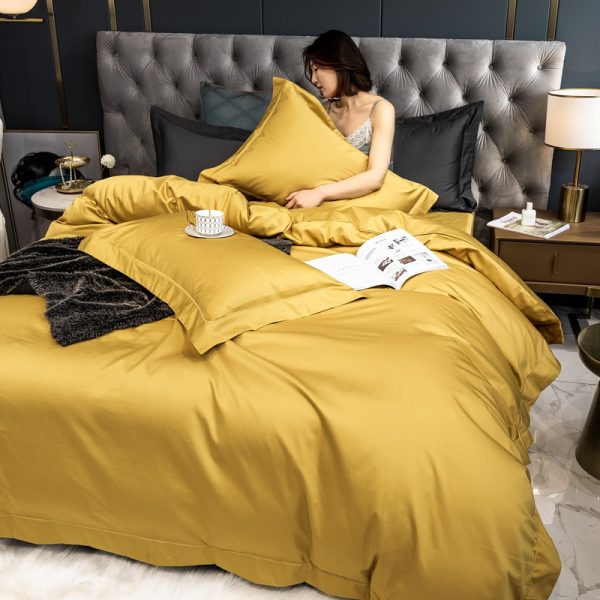 Long-staple Cotton Four-piece Simple Contrast Color Embroidery Cotton Pure Cotton Sheets - Image 8