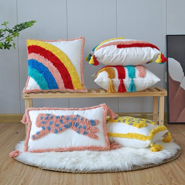 Office Fashion Simple Rainbow Tufted Pillowcase - Image 7