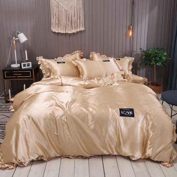 Pure Color Washed Silk Bed Sheet Ice Silk Four-piece Bed Sheet Duvet Cover - Image 6