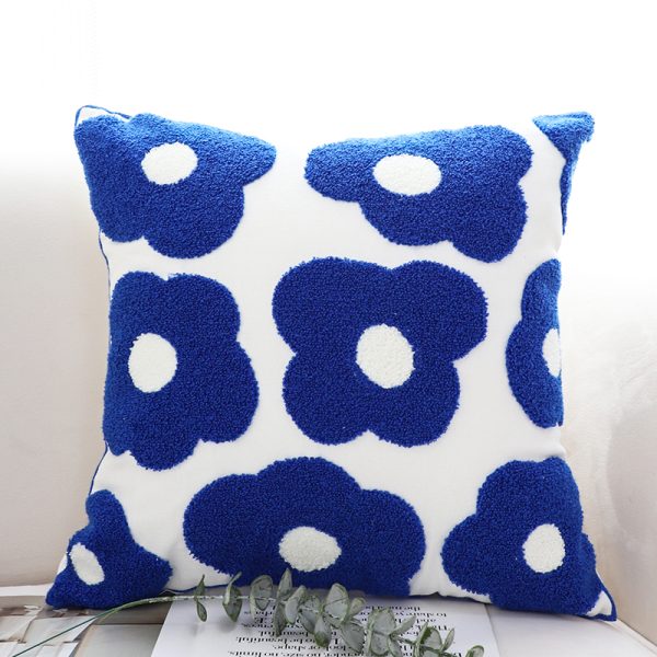 Home Fashion Blue Flower Embroidery Pillowcase - Image 4