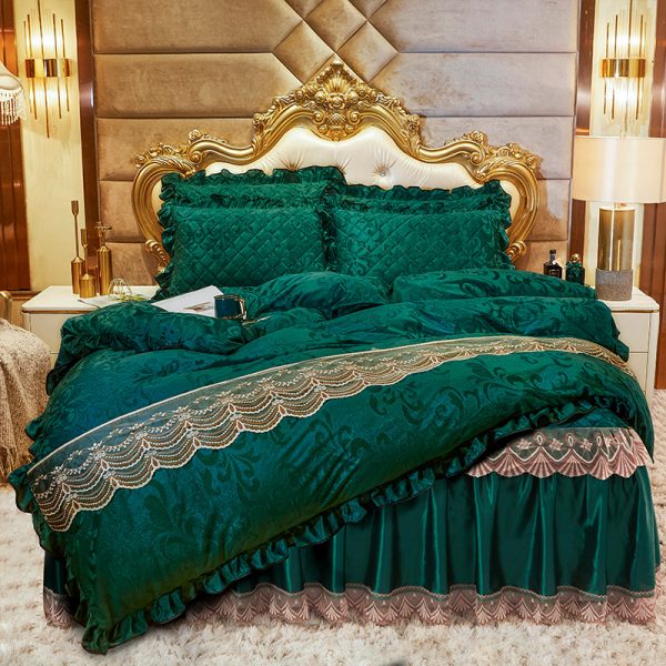 Lace Velvet Bed Skirt Four-piece Quilted - Image 2