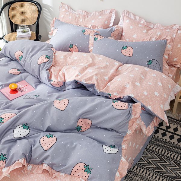 Princess Style Four-piece Bed Sheet Duvet Cover Girl's Heart Bed Cover Summer Three-piece Suit - Image 6