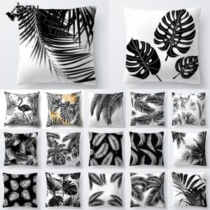 Spring Leaf Black Series Pattern Polyester Pillowcase