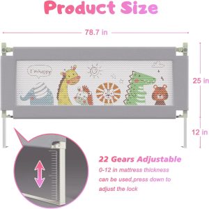 Bed Rails For Toddlers -New Upgraded Vertical Lifting Foldable Bed Guard Rail For Kids Twin, Double, Full Size Queen & King Mattress,Extra Long Baby Bed Rails For Children