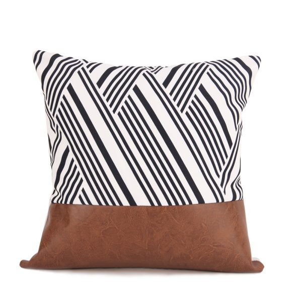 Nordic Pu Leather Geometric Stitching Pillow Cover - Image 3