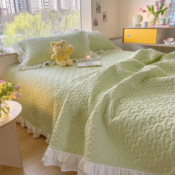 Pure Cotton Solid Color Washed Quilted Quilt Bed Cover Three Piece Set - Image 5