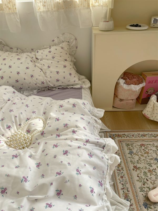 Fragmented Cotton Four Piece Lace Pure Cotton Bed Sheet, Quilt Cover, Bed Skirt, Bedding - Image 7