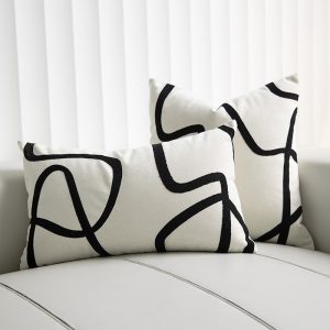 Suede Black And White Towel Embroidered Abstract Line Sofa Waist Pillowcase