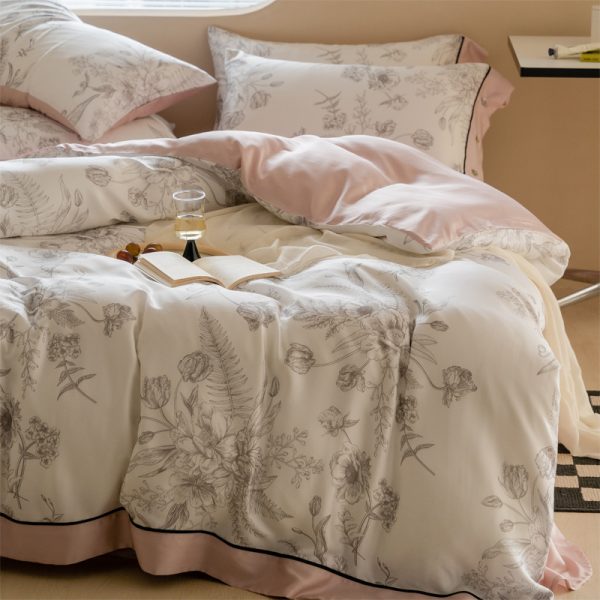 Household Retro Pastoral Style Tencel Bed Set Of Four - Image 3