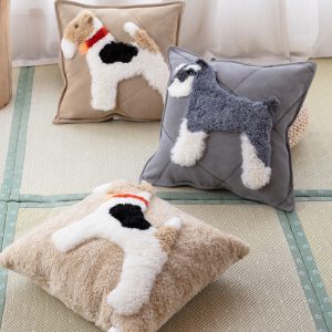 Dog Cartoon Wool Cowhide Pillow