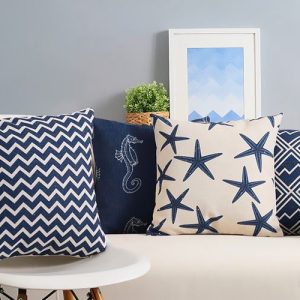 Mediterranean Blue Geometrical Navy Wind Cotton And Linen Cushion Case