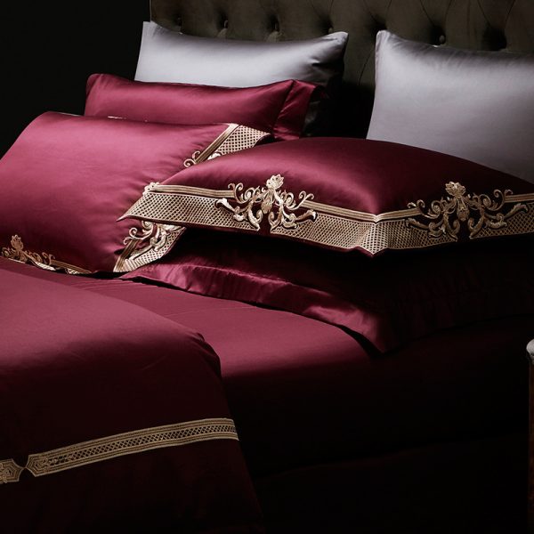 Four-piece Luxury Burgundy Wedding Bed - Image 4