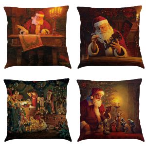 Oil Painting Santa Claus Christmas Cushion Pillowcase