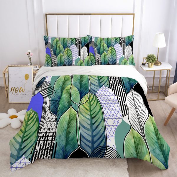 Nordic Spring Bedding Set Green Leaf Quilt Cover - Image 4