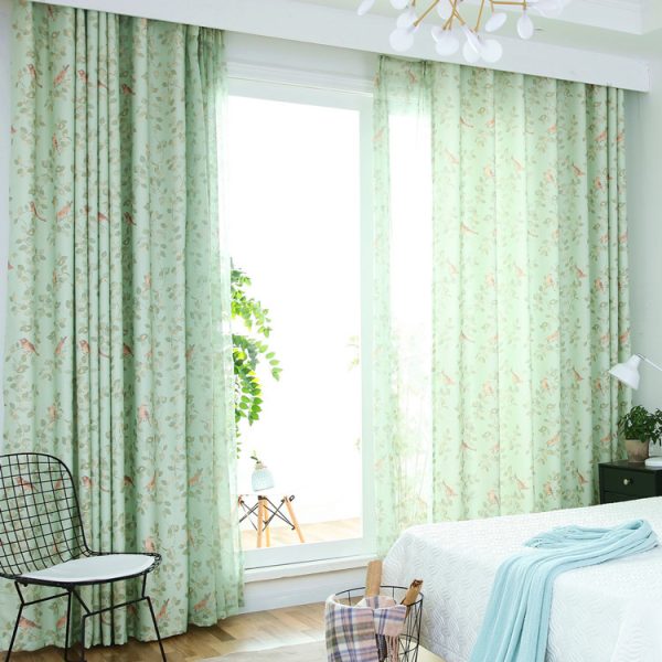 Bird Green Leaf Curtain Korean Bay Window Balcony Mesh Curtains - Image 12