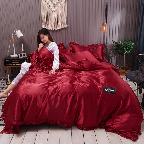 Pure Color Washed Silk Bed Sheet Ice Silk Four-piece Bed Sheet Duvet Cover - Image 7